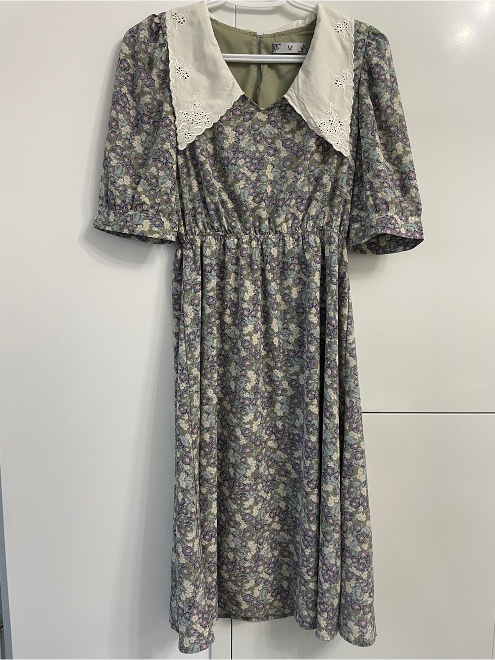 Sage Green Floral Midi Dress | French Vintage Cottagecore Style | Peter Pan Coll